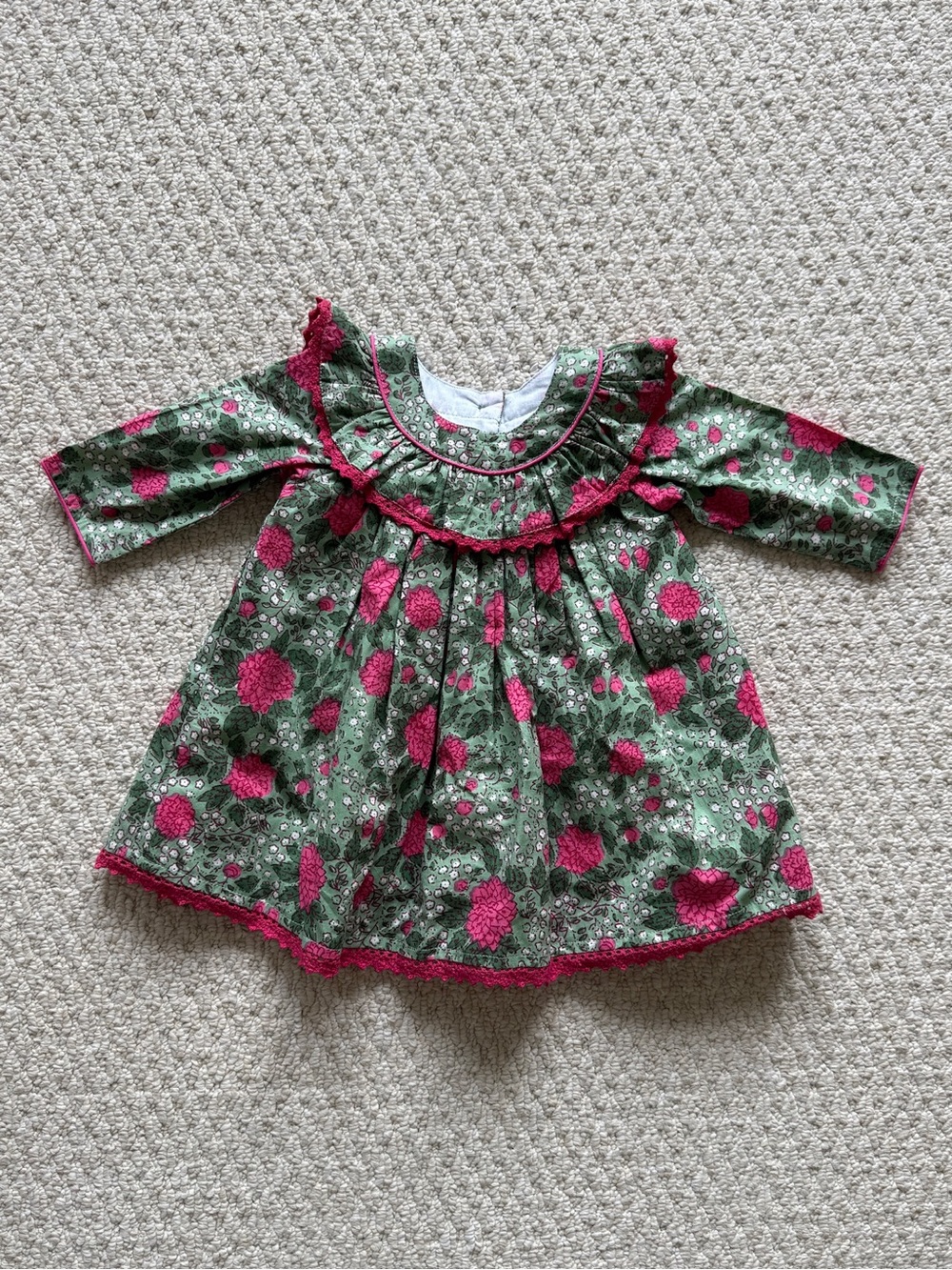 Pink + Green Floral Ruffle Baby Dress